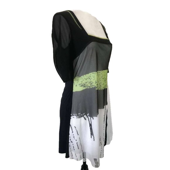DOLCEZZA Art to Wear Tunic Dress Front Mesh Overlay and Sleeves Size Small? - Picture 3 of 7